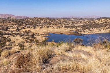 Kurak mevsimde orta Namibya 'nın çorak arazisi. Namibya, Güney Afrika 'nın batı kıyısında bir ülkedir..
