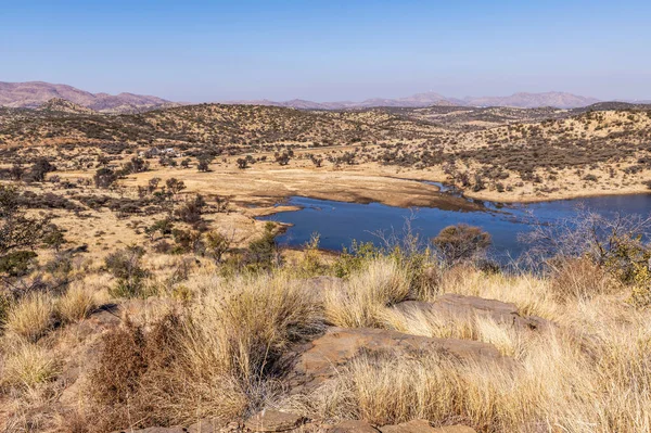 Kurak mevsimde orta Namibya 'nın çorak arazisi. Namibya, Güney Afrika 'nın batı kıyısında bir ülkedir..
