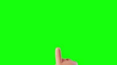 Yeşil ekranda izole edilmiş bir çizgi film karakterinin 3 boyutlu animasyonu. Dokunmatik ekran teknoloji kullanıcı deneyimi eylemleri: tıklayın, tıklayın, kaydırın, yakınlaştırın