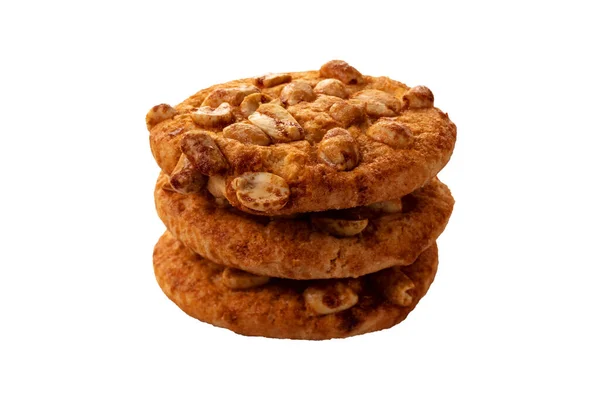 Three Cookies Peanuts Burnt Caramel Isolated White Background — Stock Photo, Image