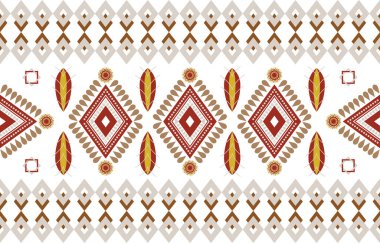 A warm ethnic tribal geometric border pattern featuring red, brown, and golden tones. Perfect for textile prints, boho designs, wallpaper, fabric, packaging, and decorative projects.