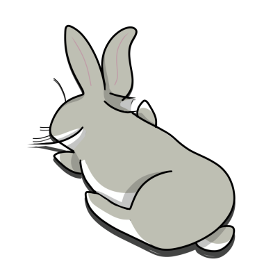 Çeşitli pozlarda şirin el çizimi tavşan çıkartmaları.