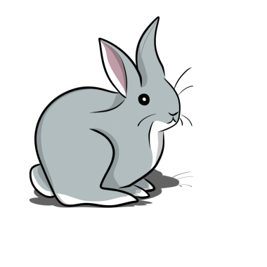 Çeşitli pozlarda şirin el çizimi tavşan çıkartmaları.