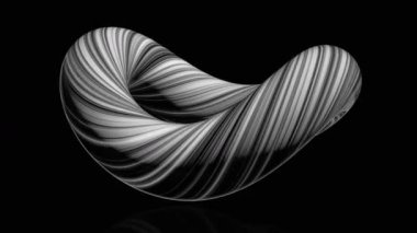 Siyah arkaplana karşı kıvrımlı ışık ve koyu gölgeli pürüzsüz eğri büğrü bir torusun monokromatik üç boyutlu görüntüsü