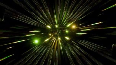 Siyah Arkaplanda Işık Çizgilerinin Warp Hızı Tüneli Yeşil ve Sarı Çizgiler