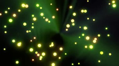 Bokeh Efekti ve Yeşil Koyu Temalı Soyut Parlayan Parçacıklar Hareketi Arkaplanı