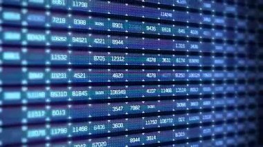 Sıra sıra dizilmiş beyaz sayılar ve ızgara desenli mavi bir ekran. Veri, teknoloji, finans ve dijital bilgi işleme temalarını çağrıştırıyor. Çok modern..