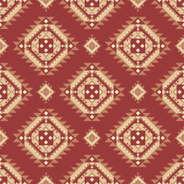 Sıcak terakotta ve bej tonlarda kusursuz Aztek geometrik desen, tekstil baskıları, duvar kağıtları, ambalaj kağıtları ve etnik tasarım projeleri için mükemmel.