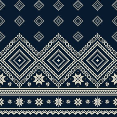 Nordic Indigo Çiçek Halk Sınırı Pikseli deseni. Ev yapımı kumaşlar, kırtasiye malzemeleri, el işleri ve dekoratif kumaşlar için harika..