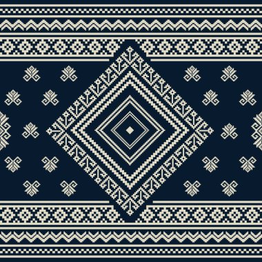 Indigo Atalarından kalma Büyük Elmas Motif Piksel Modeli. İfade tekstil, goblen tarzı sanat, kalın kumaş baskıları ve ev dekorasyonu ürünleri için mükemmel..