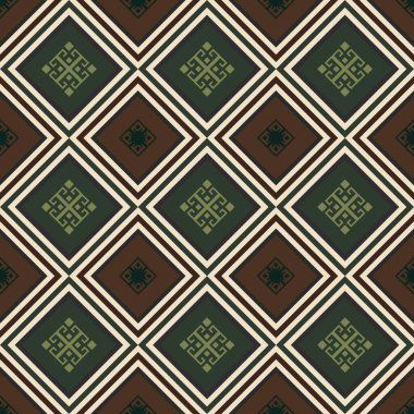 Folk tarzı geometrik motifleri olan cesur, pürüzsüz elmas şablonu. Moda dokusu, ev dekorasyonu ve arka plan tasarımı için uygun güçlü kontrast ve ritim.