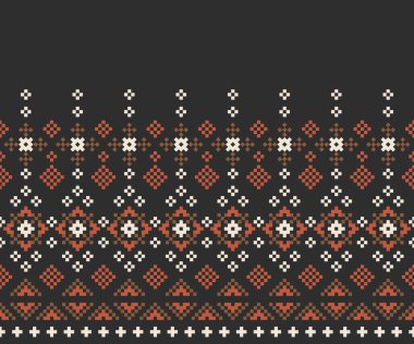 Alt ağırlıklı pikseller elmas desenli, kenar veya alt kumaş kenarı olarak tasarlanmış. Geleneksel nakış giysiler, etekler, elbiseler ve tekstil kenarları için ilham verici bir düzen.