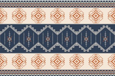 Elegant ethnic geometric textile design featuring repeating diamond motifs and decorative bands. Luxury woven inspired pattern suitable for premium fabric prints, upholstery and sophisticated interiors.