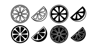 Sağlıklı, tropik ve taze meyve kavramları için mükemmel dairesel narenciye tasarımı içeren temiz siyah turuncu dilimleme simgesi.