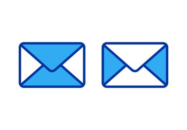 E- posta veya mesajı sembolize eden mavi beyaz posta zarfı simgesi, çevrimiçi hizmetler, iletişim araçları ve uygulamalar için harika.