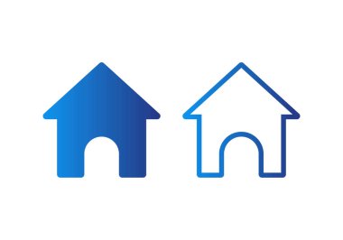 Ev ya da ana sayfayı sembolize eden mavi gradyan ev simgesi, uygulama düğmeleri, web siteleri ve dijital paneller için uygundur.