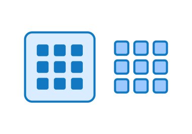 Çift ızgara ve listeleme görünüm simgesi yumuşak mavi tarzında, arayüz düzeni için ideal, geçiş ve menü seçenekleri.