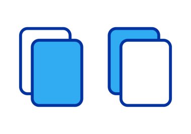 Web ve uygulama fonksiyonları için ideal, kopyalama veya klonlama eylemini sembolize eden asgari mavi kopya belge simgesi.