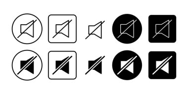 Hoparlörlü ve işaretli siyah dilsiz simgeler. Ses denetimi, medya ve aygıt arayüzleri için harika.