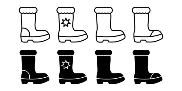 Простые черные иконки снегоступа для холодной погоды, наружной одежды, и праздничные проекты зимнего дизайна.