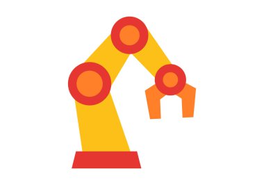 Modern endüstride otomasyonu, fabrika robotlarını ve yapay zekayı temsil eden düz bir robot kol ikonu. Teknoloji ve mühendislik için mükemmel..