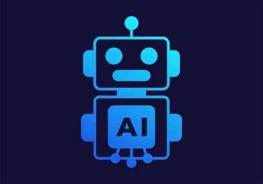 Kademeli mavi robot ikonu yapay zeka otomasyonunu, yeniliği ve gelecekteki makineleri sembolize ediyor..