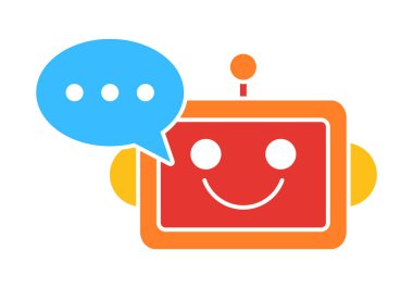 Yapay zekayı, otomasyonu ve sanal iletişim teknolojisini temsil eden minimal düz robot simgesi.