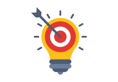 Bir ampul ve okun parlak düz renkli çizimi pazarlama stratejisini, yeniliği ve büyümeyi sembolize ediyor. İş, başlangıç veya dijital kampanya görselleri için ideal.