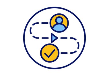 Kullanıcı yolculuğu, deneyim tasarımı ve iş stratejisini temsil eden kontrol listesi olan bir müşterinin düz renkli çizimi. Görsel pazarlama için ideal.