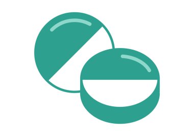 Eczane, ilaç ve sağlık hizmetlerini temsil eden bir hapın düz renkli simgesi.