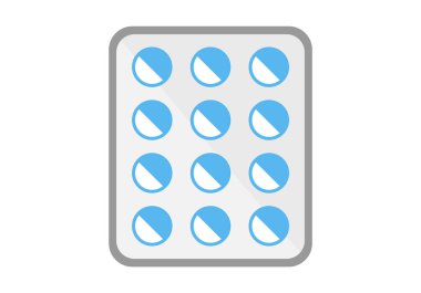 İlaç tabletinin düz renkli simgesi. Eczaneyi, sağlık hizmetlerini ve tıbbi reçeteli görselleri simgeliyor..