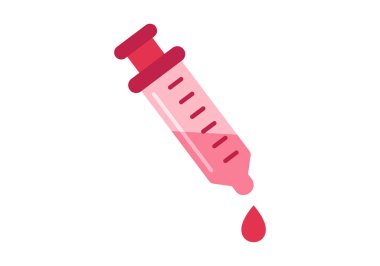 Laboratuvar deneyini, ilaç dozajını ve sağlık testlerini temsil eden bir damlatıcının düz renkli simgesi.