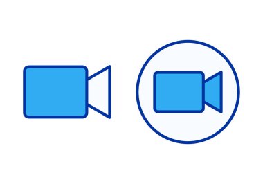 Çevrimiçi toplantıları, dijital iletişimi ve uzaktan işbirliğini temsil eden düz renkli mavi video arama simgesi.