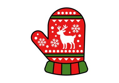 Düz renkli eldiven ikonu kış ve Noel projeleri için sıcaklık ve konforu temsil ediyor. Tebrik kartları, tekstil ve mevsimlik tasarımlar için ideal.