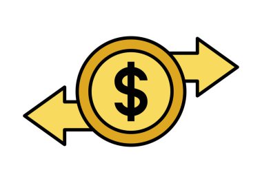 Çevrimiçi ödeme, dijital işlem ve modern bankacılık sistemini temsil eden düz renkli para transferi illüstrasyonu.