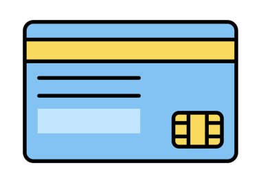 Düz renkli banka kartı çizimi elektronik ödemeleri, işlemleri ve modern bankacılığı sembolize ediyor.