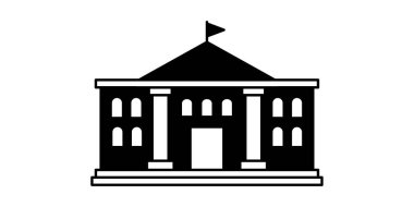 Eğitim ve araştırmayla ilgili projeler için üniversite binalarını gösteren siyah simge paketi.