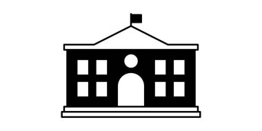 Eğitim ve kurumları sembolize eden düz siyah ikon okul binaları paketi.