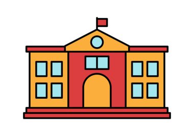 Eğitimi, öğrencileri ve akademik kurumları temsil eden düz renkli okul binası ikonu.