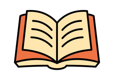 Okuma, öğrenme ve eğitimi temsil eden açık bir kitabın düz renkli simgesi.