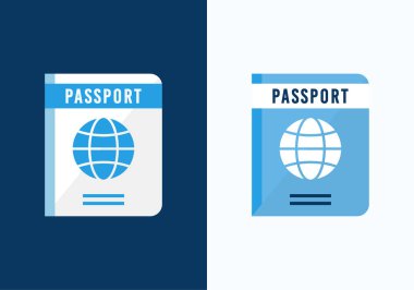 Seyahat, turizm ve uluslararası kimliği sembolize eden düz renkli pasaport simgesi.