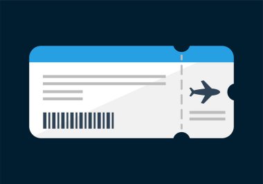 Seyahat biletini, uçuş rezervasyonunu ve havaalanı giriş kartını temsil eden düz renkli bir simge.