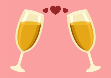 İki şampanya kadehinin düz renkli simgesi. Aşkı, partiyi ve kutlamayı sembolize ediyor..