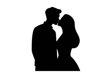 Öpüşen çiftlerin basit düz silueti derin sevgi, aşk ve romantizmi temsil ediyor..