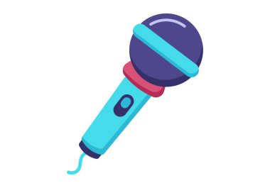 Performans müziğini temsil eden düz renkli mikrofon simgesi ve yeni yıl kutlamaları için ideal festival konuşmaları