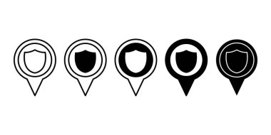 Siyah Kalkan konum simgesi güvenli bölgeleri, güvenlik yollarını veya koruma haritalarını simgeliyor.