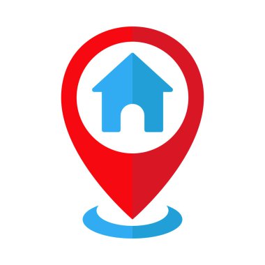 Ev sembollü düz renkli konum broşu, harita navigasyon, seyahat ve emlak projeleri için mükemmel.