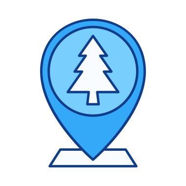 Düz renkli ağaç simgesine sahip harita pin, park, orman, doğa ve çevre haritası navigasyon tasarımları için harika.