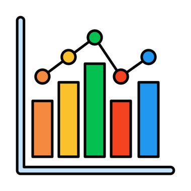 Büyümeyi ve veri analizini gösteren renkli düz çizgi grafik simgesi, raporlar, bilgi grafikleri ve iş sunumları için ideal.