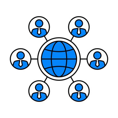 Profesyonel bağlantıları, iletişimi ve kurumsal işbirliğini sembolize eden modern düz renkli iş ağı simgesi.